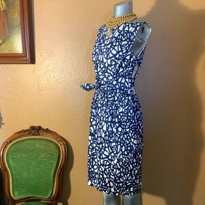 NWT David Meister Neiman Marcus Blue & White Tie Front Sheath Dress. Sz6